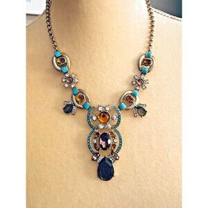 Avon Paradise Cove Statement Necklace Gold Tone Topaz Turquoise Colors